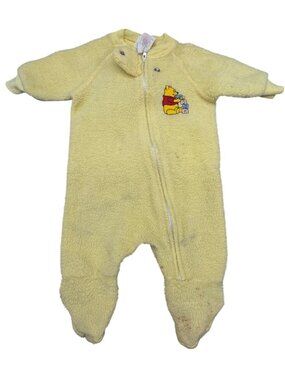 Disney Winnie The Pooh Yellow Baby Fleece Footed Pajamas 0-6 Months Used READ